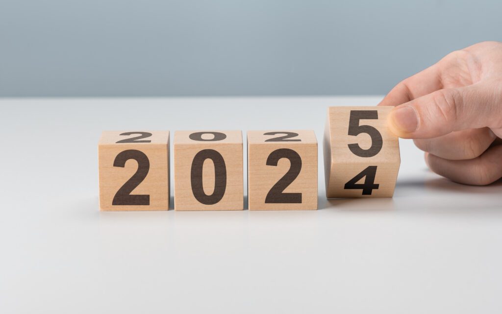 starting new year 2025 flipping 2024 2025 wooden cube blocks beginning start new year 2025 new year life business plan goals target strategy concept scaled